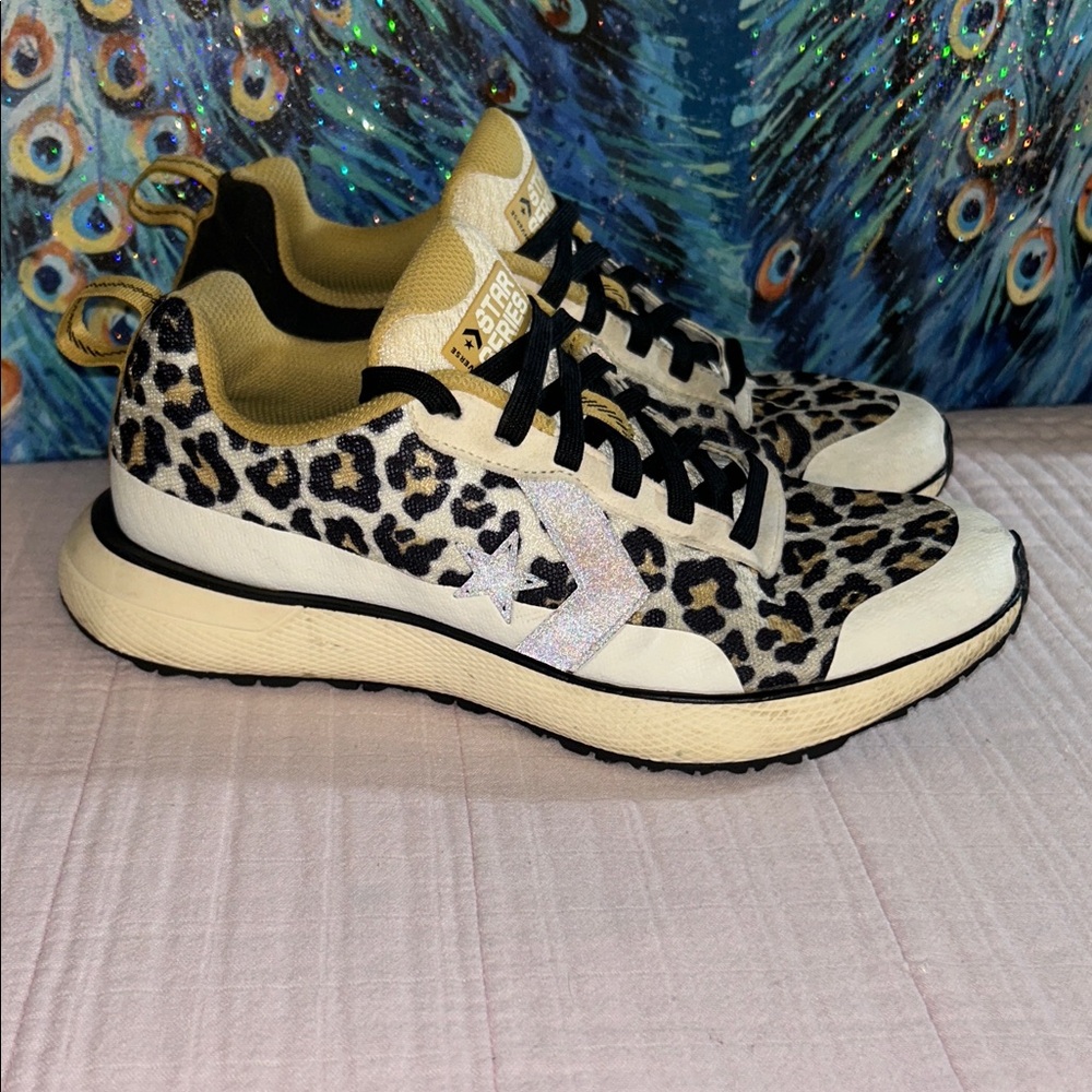 Converse Nike Collab Size 7.5 Leopard Print Sneakers